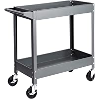 Amazon Basics - Carrito auxiliar multiusos de 2 niveles de estilo bandeja alta- acero- 181 kilogramos de capacidad- gris